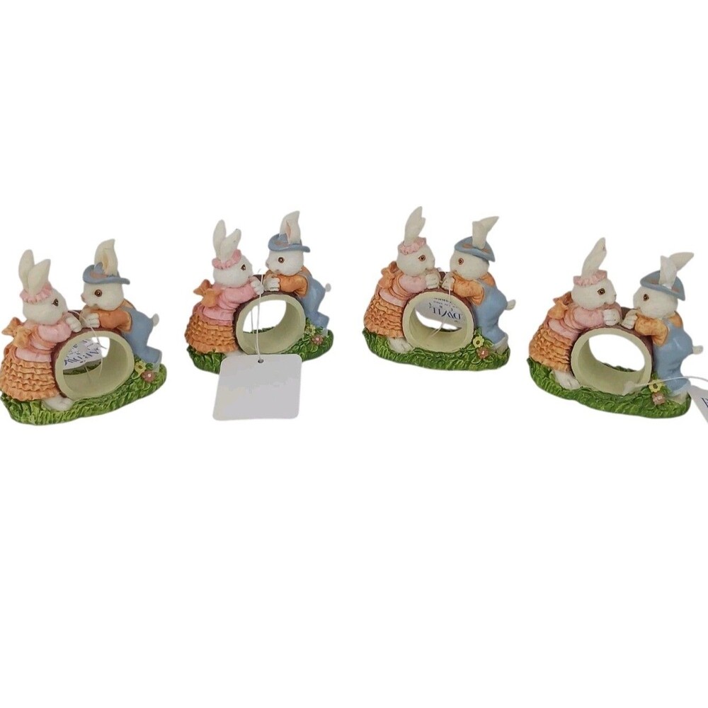 Set of 4 Easter Bunny Rabbit Napkin Holder Rings Resin NWT Bardwil Linens